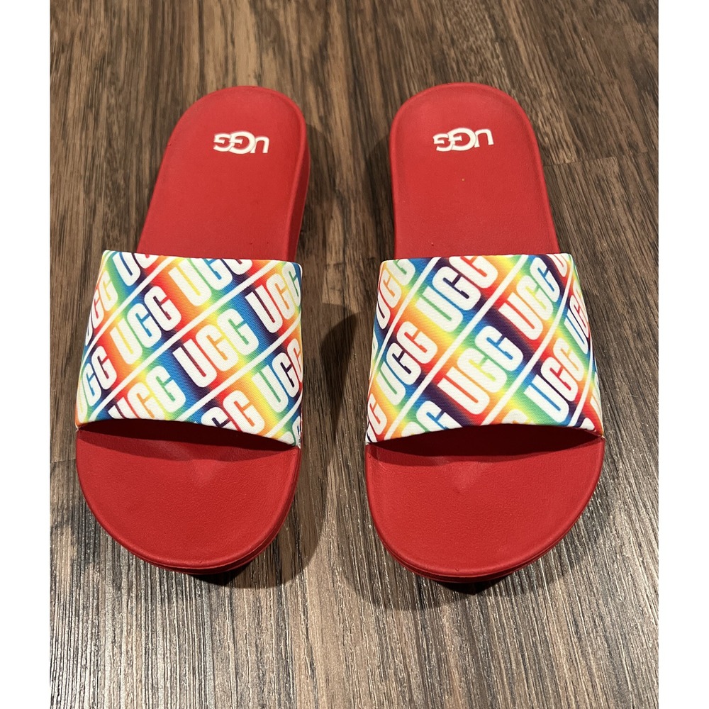 KIDS SIZE 4 RAINBOW RED UGG BEACH SLIDES SLIPPERS SANDALS 1107981K